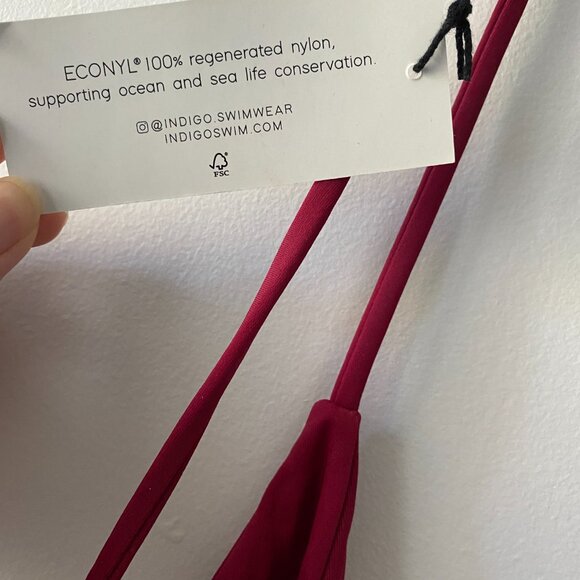 Indigo Swimwear - Red one piece bathing suit with front and back tie, Size Mediu - Picture 4 of 5